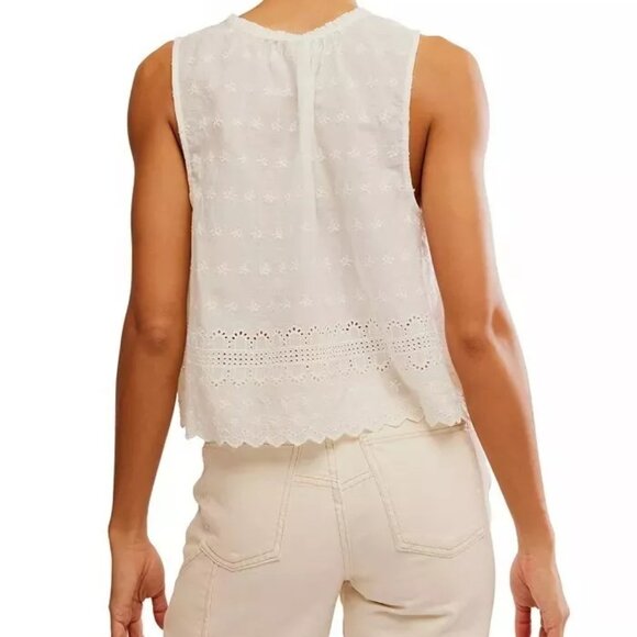 Free People We The Free Marina Cotton Eyelet Ruffle Tank Blouse Top L NWT 277657 - Picture 2 of 9